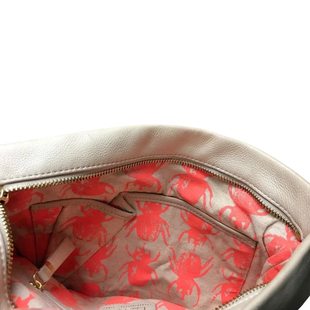 India Hicks Clutch Women OS‎ Cream Leather Foldover Beetle Print Tassel Bag